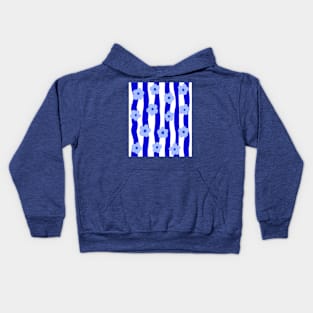 Cobalt Blue Groovy Flowers Pattern Kids Hoodie